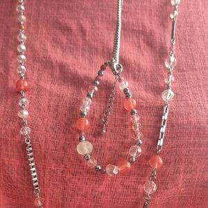 Tocara Coral & Silver 3 Piece Set  (Necklace, Bracelet & Earrings) (J68)